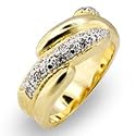 Laurene Bijoux Damenring *D&eacute;borah* Wellendesign Band / Verlobungsring - Gelbgold 585/1000 vergoldet - Kristall