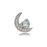 10K White Gold Moon Pendant w  Aquamarine And Diamonds