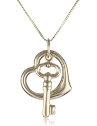 14k Yellow Gold Heart and Key Pendant Necklace, 18"