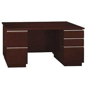 Bush Furniture Milano Double Ped Desk 60-Inch, Harvest Cherry