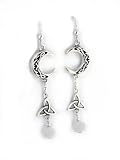 Sterling Silver Celtic Knot Crescent Moon, Trinity Knot, and Rainbow Moonstone Beaded Earrings