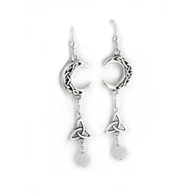 Sterling Silver Celtic Knot Crescent Moon, Trinity Knot, and Rainbow Moonstone... by Silver Insanity