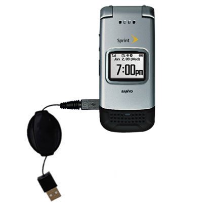 Retractable USB Cable for the Sanyo Pro-200 with Power Hot Sync and Charge capabilities - uses Gomadic TipExchange Technology
