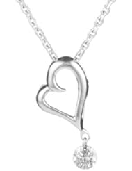 0.10 Cts Diamond Solitaire Dangling Heart Pendant in 18K White Gold