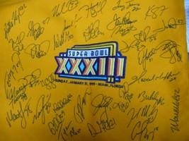 Denver Broncos(1999) Signed Super Bowl XXXIII Hand-made Cloth Flag by the 1999 Denver Broncos Team. 35+ Signatures in all