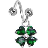 Emerald Green Gem Heart Shamrock Spiral Twister Belly Ring