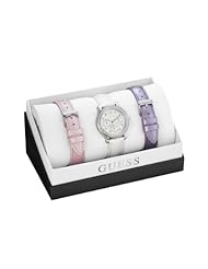 GUESS Womens U0309L1 Bow Inspired Wardobe Set with 3 Interchangeable Genuine Leather Straps in White, Pink & Lilac