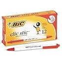 Clic Stic Ballpoint Pen,Med Point,1.0mm,Red Ink,White Barrel, Pocket Clip BICCSM11RD