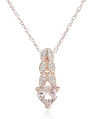 10k Rose Gold, Diamond and Morganite Pendant Necklace with Chain, (.024 cttw, GH Color, I2 Clarity), 17"