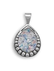 Pear Shape Ancient Roman Glass Pendant with Bead Design