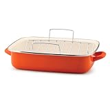 Rachael Ray Enamel on Steel Roaster with V-Shape Rack, Orange