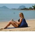 TRAVEL LOUNGER WITH WEDGE SHAPE INFLATABLE BACK CUSHION AND INTEGRAL MAT. Flock Lined-Blue