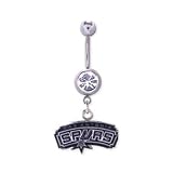 San Antonio Spurs 316L Stainless Steel Belly Ring with Cubic Zirconia - 14G - 5/8 Inch Bar Length - Sold Individually