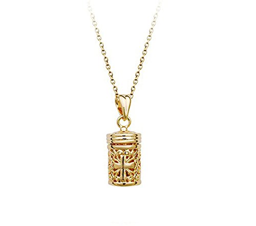 RigantPrayer Box Tubular Shaped with Cross Pendant Hollow Style Unisex Locket Necklace Fashion Jewelry