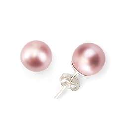 Olive n Figs Sterling Silver and Genuine Swarovski Crystal Pearl Stud Earring - Rose (8mm)
