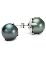 Sterling Silver Semi-Round Tahitian Cultured Pearl Earrings