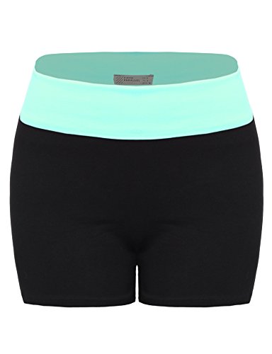 FPT Womens Active Cotton Spandex Foldover Yoga Shorts