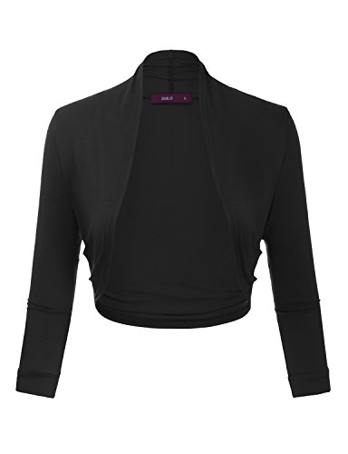Doublju Womens 3/4 Sleeve Bolero Shrug Open Front Cardigan
