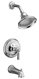 KOHLER K-T10582-4-BN Bancroft Rite-Temp Pressure-Balancing Bath and Shower Faucet Trim with Slip-Fit Spout and Metal Lever Handle, Valve Not Included, Vibrant Brushed Nickel
