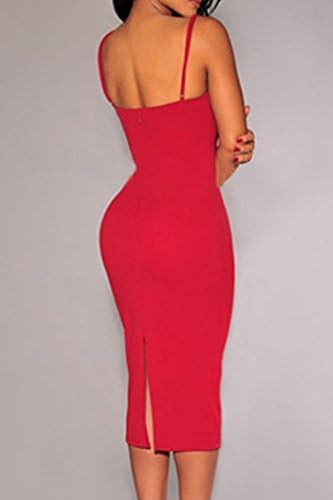 Orcfly Women's Plunging V Neck Midi Dress One Size Red