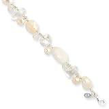 Sterling Silver Moonstone/White Pearl/Rock Quartz/White Jade Bracelet Length 8