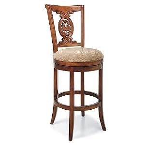 Carved Rooster Swivel Bar Height Bar Stool (30"H seat) - Black with Sandstone Fabric Seat - Frontgate