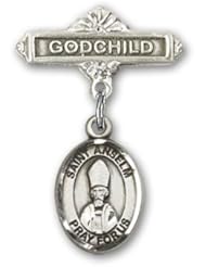 Sterling Silver Baby Badge with St. Anselm of Canterbury Charm and Godchild Badge Pin