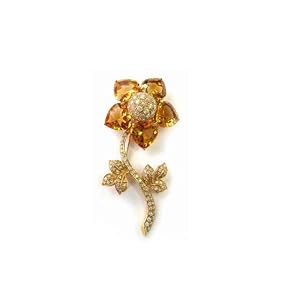 Diamond and Citrine Flower Pin 24.75CTW 18KYG by