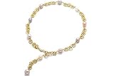 14K Yellow Gold Matte-Finish Open Link Adjustable Lariet Necklace, With Fresh Water Drop Pearls.