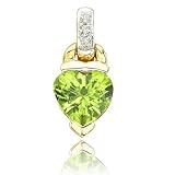 .01 carat Round Cut Diamond 1.31 ct Heart Shaped Peridot 14K Yellow Gold Charm Pendant
