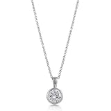 Sterling Silver Pendant 1.28ct Bezel-Set Round Cubic Zirconia CZ Solitaire Pendant Necklace - Ideal Gift For Mother Day, Anniversary, Engagement, Wedding, Birthday, For Her