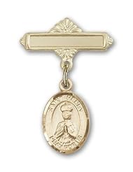 14K Gold Baby Badge with St. Henry II Charm and Polished Badge Pin