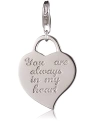 VINANI brand Germany 925 Sterling Silver Charm Pendant Heart shiny Inscription "You are always in my heart" HHSY