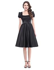 Ruched Vintage Puff Sleeves Cocktail Knee Length Square Neck Satin Evening Dress/Homecoming Dress/Party Dress/Wedding Dress 