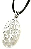 Necklace and Pendant Set - Sterling Silver Fancy Design Pendant with 16'' Suede Leather Cord Necklace
