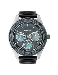 Fossil Womens ES2954 Black Rubber Strap Steel Case Black Crystallized Bezel Black Dial Watch