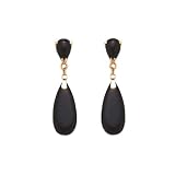 14K Yellow Gold Pear Shaped Onyx Dangle Earrings