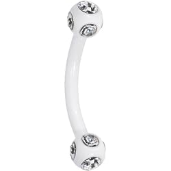 16 Gauge White Crystalline Gem Eyebrow Ring