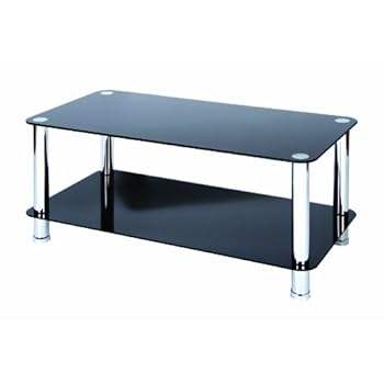 Levv Table basse en verre et pieds chromés (Noir) (Import Grande Bretagne)