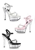 Women's 5 3/4 Inch Square Heel Ankle Strap Platform Sandle (Baby Pink/Rhinestone;12)