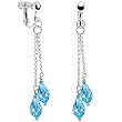 Handcrafted Austrian Aqua Crystal Droplet Chain Clip Earrings