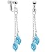 Handcrafted Austrian Aqua Crystal Droplet Chain Clip Earrings