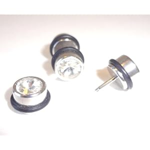 Pair of Fake Cheater Plugs for Ears Rhinestone Bling