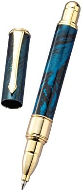 MG Gifts Blue Marble Rollerball Brass Cap-Off Mini Ballpoint Pen Includes Gift Box Perfect For Him or Her