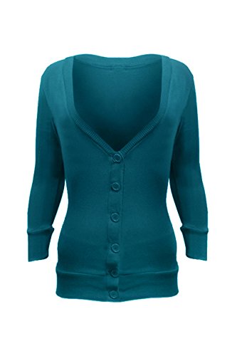 G2 Chic Women's Button Down 3/4 Sleeve V-Neck Light Weight Sweater Cardigan