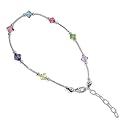 Multicolor Swarovski Crystal .925 Sterling Silver 9" 9.5" 10" Ankle Bracelet Length Adjustable Anklet With Lobster Clasp