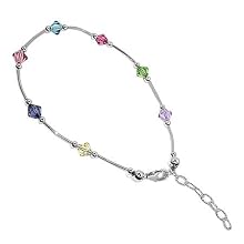 Multicolor Swarovski Crystal Sterling Silver Ankle Bracelet 9" 9.5" 10" Length Adjustable Anklet