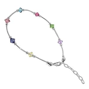 bda004 Sterling Silver Multi Crystal Anklet 9 to 10 inch Ankle Bracelet Made with Swarovski Elements