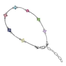 Multicolor Swarovski Crystal .925 Sterling Silver 9" 9.5" 10" Ankle Bracelet Length Adjustable Anklet With Lobster Clasp