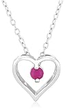 Sterling Silver Ruby Heart Pendant, 18"